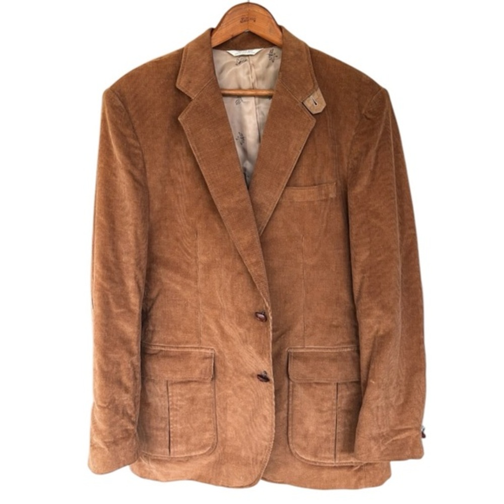 Maas Brothers Brown Corduroy Sport Coat Size 44 L Two Button with Elbow Patches